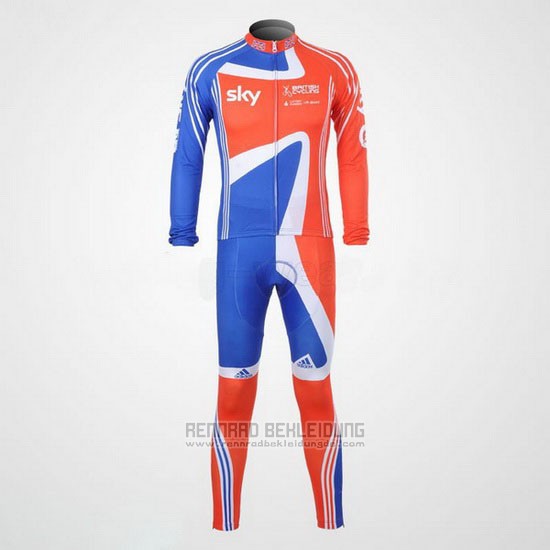 2012 Fahrradbekleidung Sky Champion Regno Unito Orange und Blau Trikot Langarm und Tragerhose